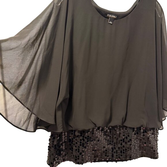 Black Roz & Ali Chiffon Blouse With Sequined Hem Womens Size L Blouse - Picture 5 of 12